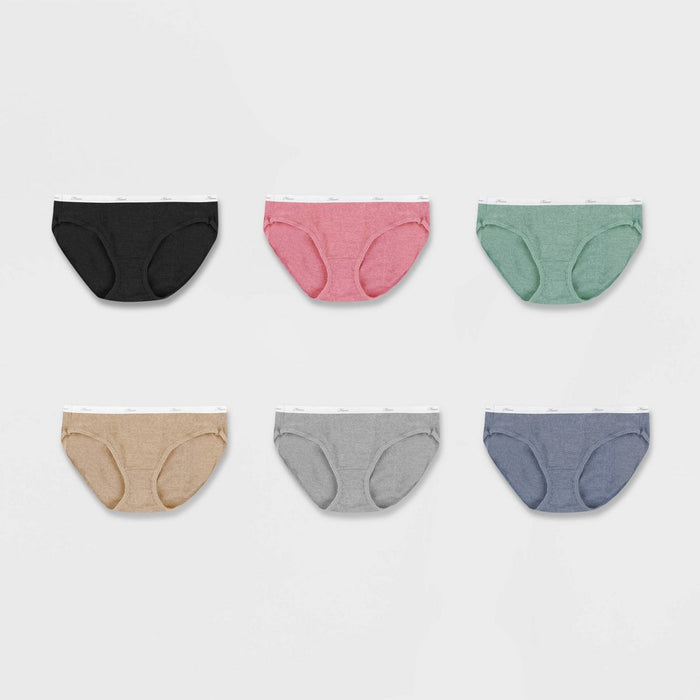 Hanes Women's 6pk Cotton Ribbed Heather Hipster Underwear - Assorted 6