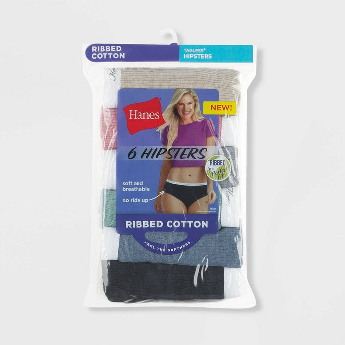 Hanes Women's 6pk Cotton Ribbed Heather Hipster Underwear - Assorted 6