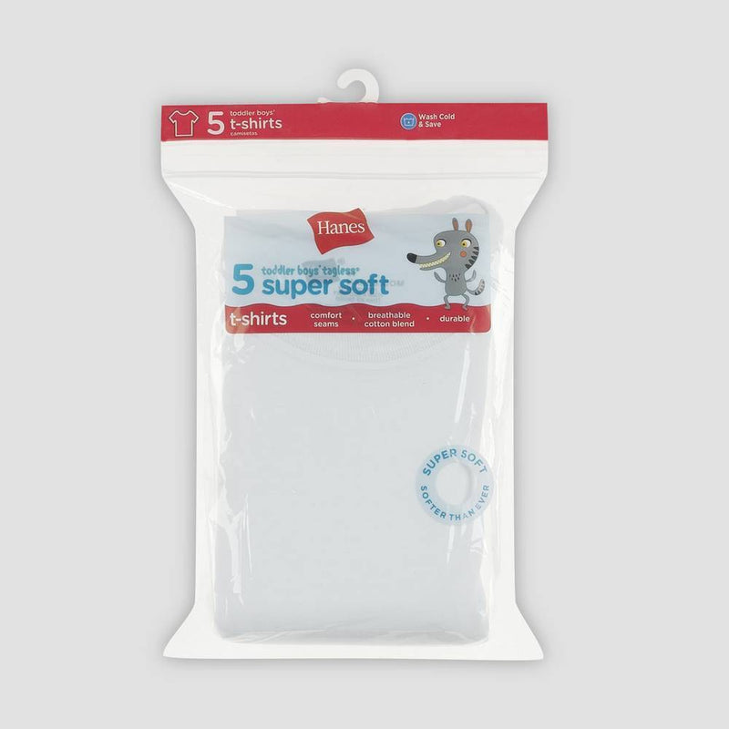 Hanes Toddler Boys' 5 pack Crew T-Shirt - White 4T
