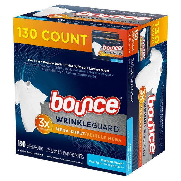 Bounce WrinkleGuard Outdoor Fresh Scent Fabric Softener and Wrinkle Releaser - 130ct
