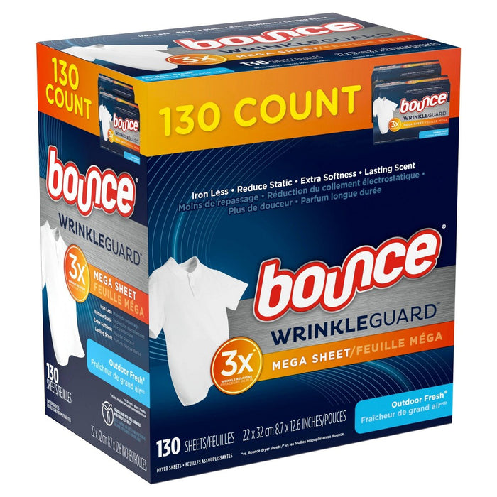 Bounce WrinkleGuard Outdoor Fresh Scent Fabric Softener and Wrinkle Releaser - 130ct