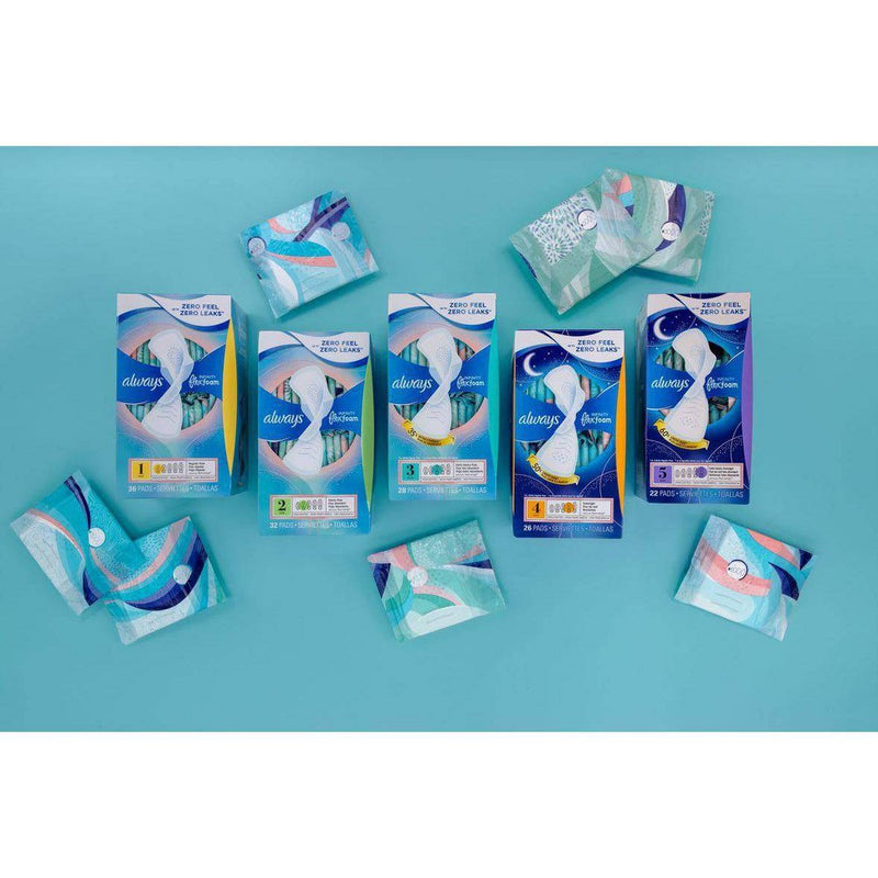 Always Infinity Extra Heavy Absorbency Overnight FlexFoam Sanitary Pads with Wings - Unscented - Size 5