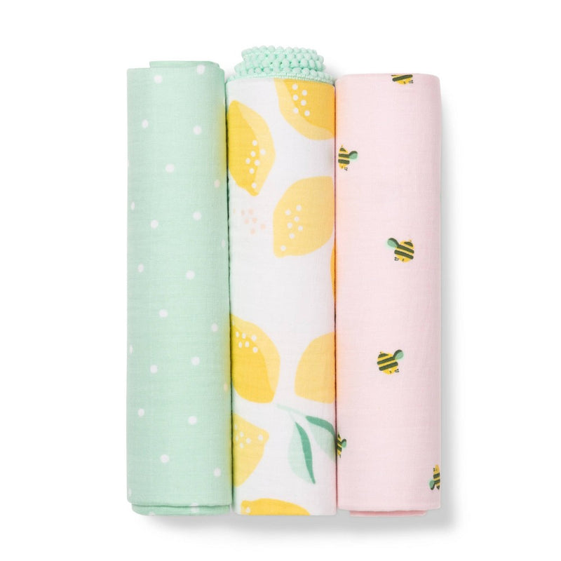 Muslin Swaddle Blanket Honeybee 3pk - Cloud Island Pink/Yellow