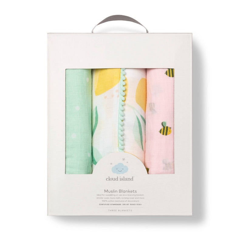 Muslin Swaddle Blanket Honeybee 3pk - Cloud Island Pink/Yellow
