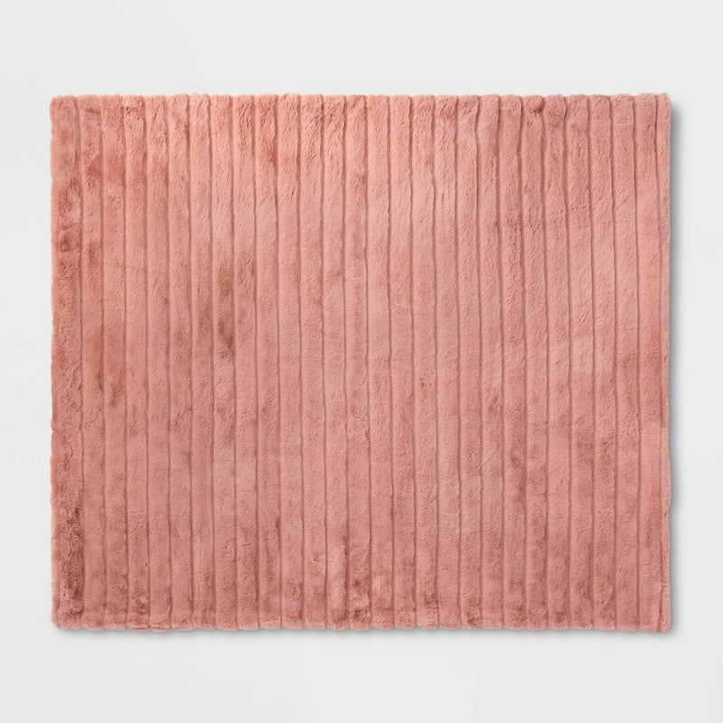 Textured Faux Fur Throw Blanket Pink - Project 62