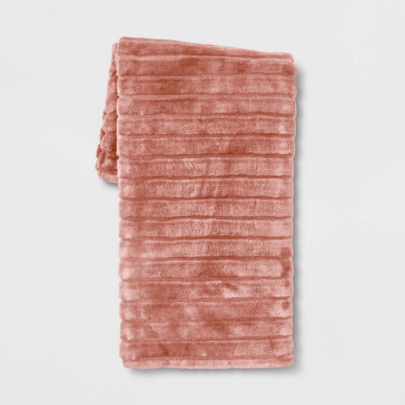 Textured Faux Fur Throw Blanket Pink - Project 62