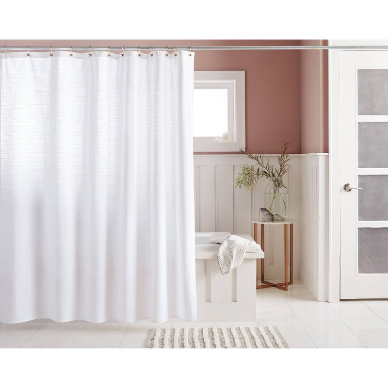 Woven Stripe Shower Curtain White - Threshold