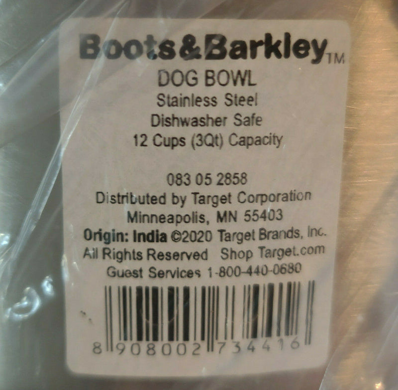 2 pk Boots & Barkley XXL Non-Skid Stainless Steel Dog Bowl 12 cups Capacity NEW