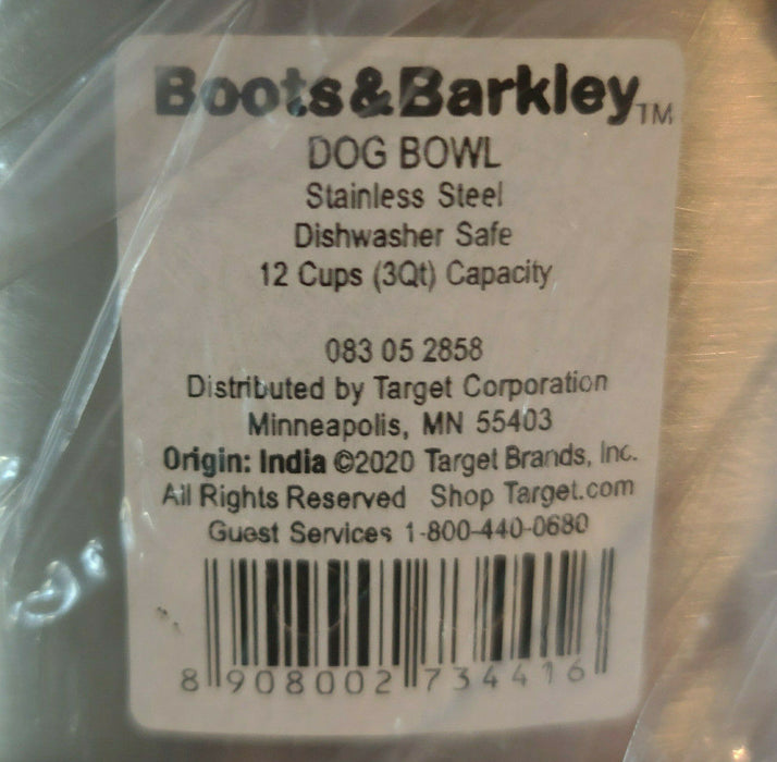 2 pk Boots & Barkley XXL Non-Skid Stainless Steel Dog Bowl 12 cups Capacity NEW