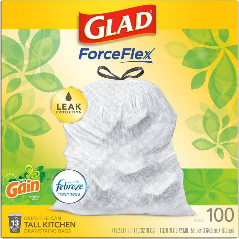Glad Tall Kitchen Drawstring Trash Bags OdorShield 13 Gallon - Gain Original with Febreze Freshness - 100ct