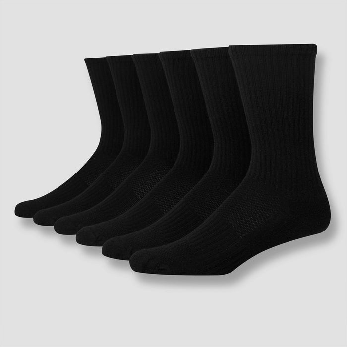 Men's Big & Tall Hanes Premium Performance Cushioned Crew Sock 6pk - Black 12-14