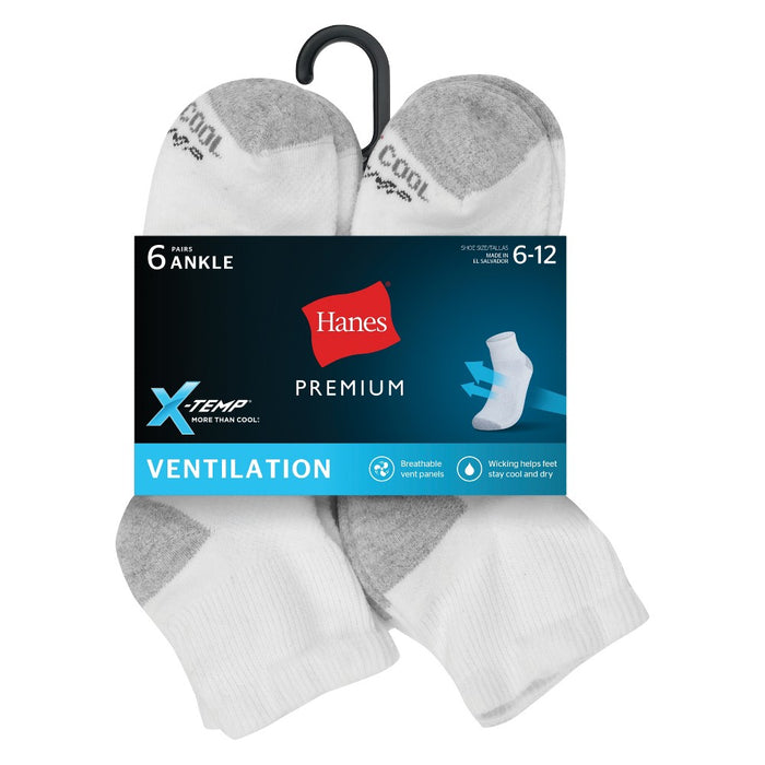 Hanes Premium Men's X-Temp Breathable Ankle Socks 6pk - White 6-12