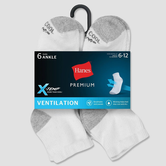 Hanes Premium Men's X-Temp Breathable Ankle Socks 6pk - White 6-12