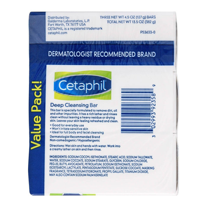 Cetaphil Deep Cleansing Bar Soap - 3pk - 4.5oz each