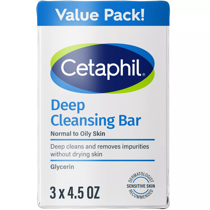 Cetaphil Deep Cleansing Bar Soap Normal to Oily Skin - 3 Pack - 4.5oz each