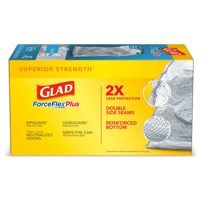 Glad Tall Kitchen Drawstring Trash Bags - ForceFlexPlus - 13 Gallon - White Febreze Fresh Clean - 45ct