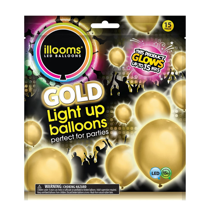 15ct Gold LED Light Up Balloons - illooms95