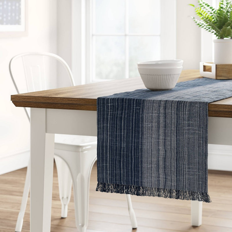 108" x 14" Cotton Striped Table Runner Blue - Threshold2