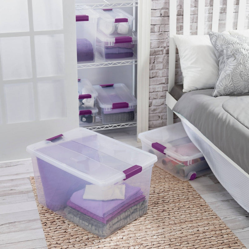 Sterilite 66qt ClearView Latch Box Clear with Purple Latches (LOCAL PICKUP ONLY)