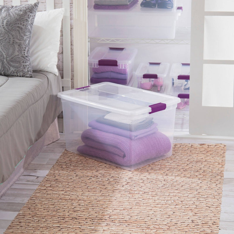 Sterilite 66qt ClearView Latch Box Clear with Purple Latches (LOCAL PICKUP ONLY)