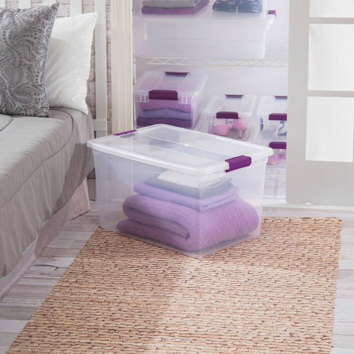 Sterilite 66qt ClearView Latch Box Clear with Purple Latches