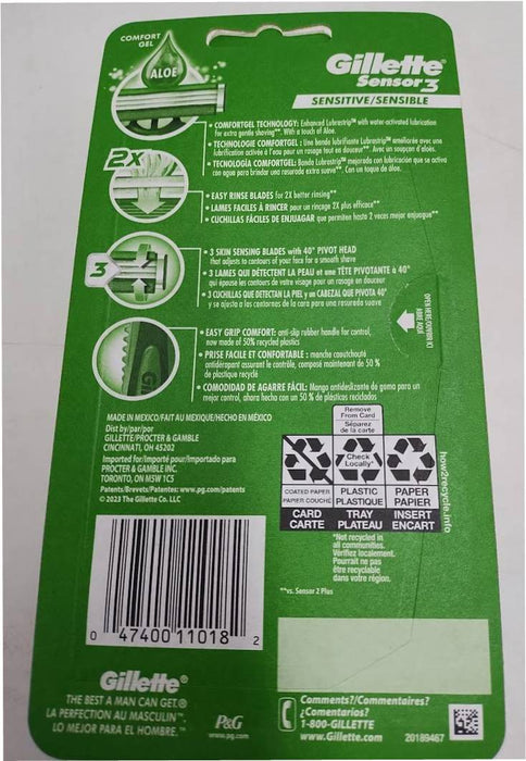 Gillette Sensor3 Sensitive Men's Disposable Razors - 8ct