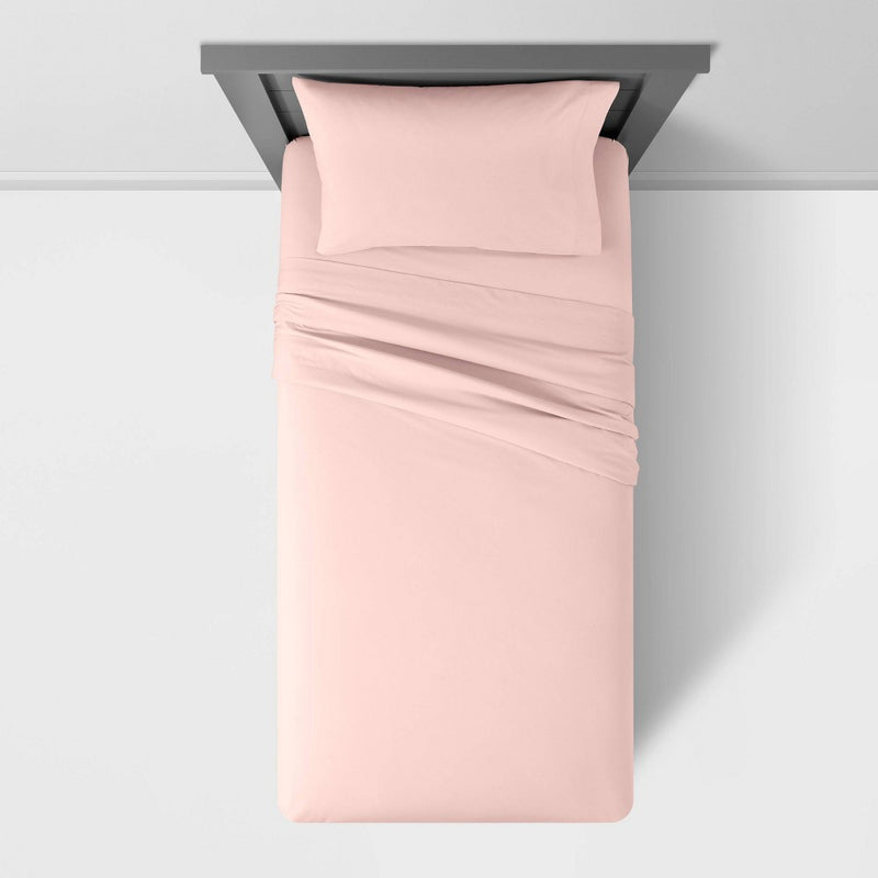 Twin Solid Cotton Sheet Set Pink - Pillowfort