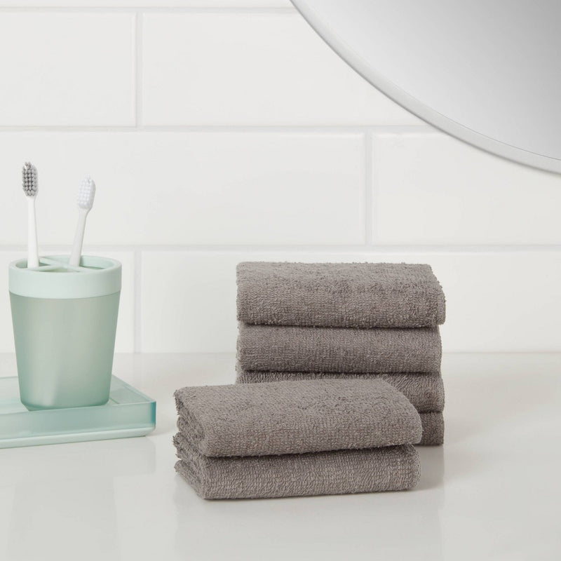 6pk Washcloth Set Dark Gray - Room Essentials