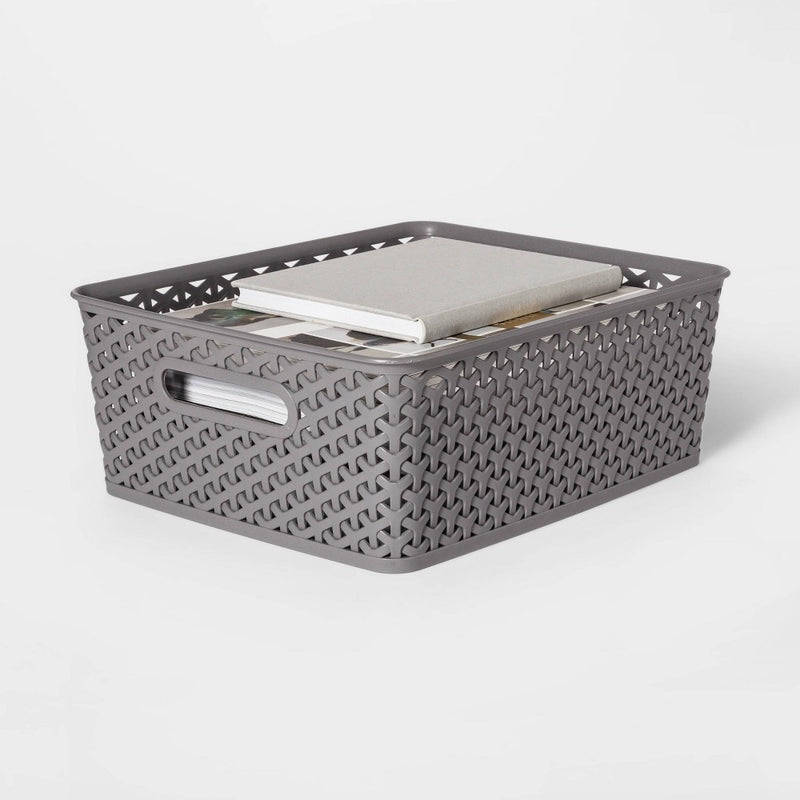 Y-Weave Medium Decorative Storage Basket Gray - Room Essentials