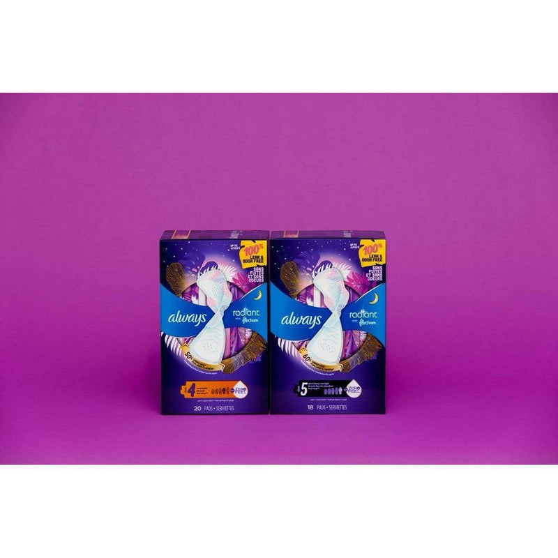 Always Radiant Flexfoam Overnight Absorbency Pads with Wings - Scented - Size 4 - 20ct
