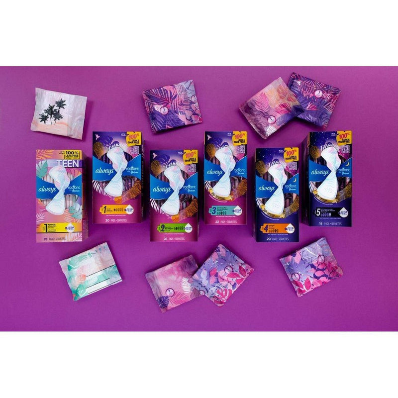 Always Radiant Flexfoam Overnight Absorbency Pads with Wings - Scented - Size 4 - 20ct