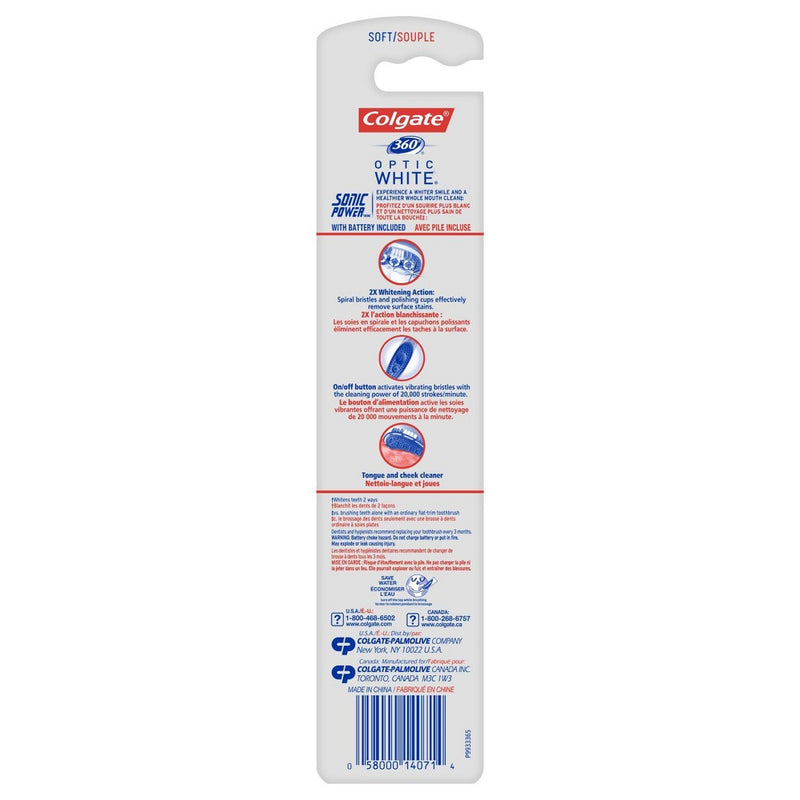 Colgate 360 Optic White Sonic Power Toothbrush - Soft Bristles - 1ct