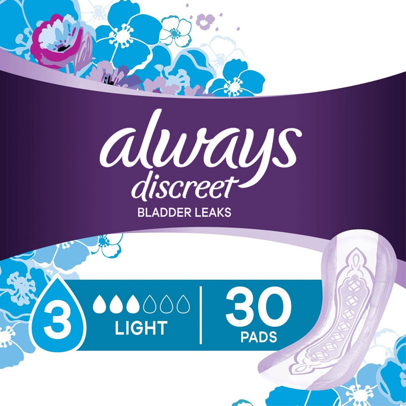 Always Discreet Incontinence & Postpartum Incontinence Pads - Light Absorbency - 30ct
