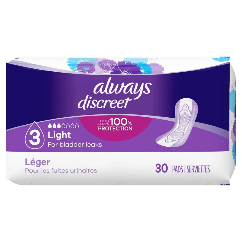 Always Discreet Incontinence & Postpartum Incontinence Pads - Light Absorbency - 30ct