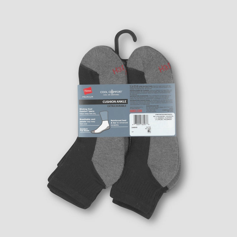 Men's Hanes Premium 10Pk Black Ankle Socks