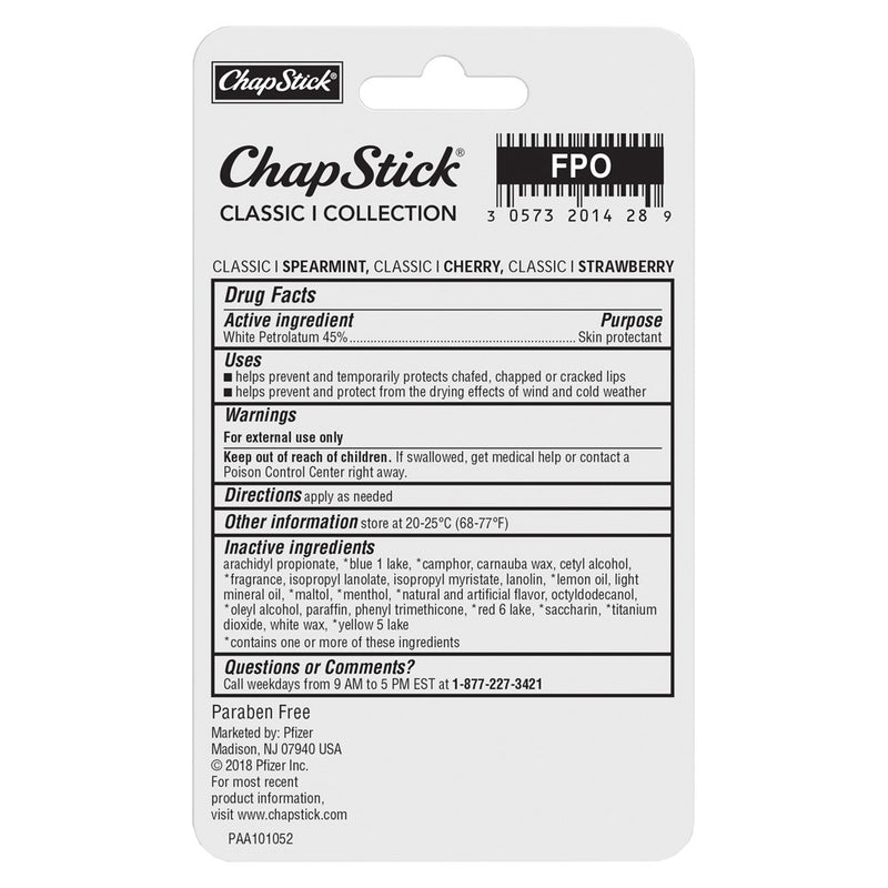 Chapstick Classic Variety Pack Lip Balm - Cherry, Strawberry, & Spearmint - 3ct/0.45oz