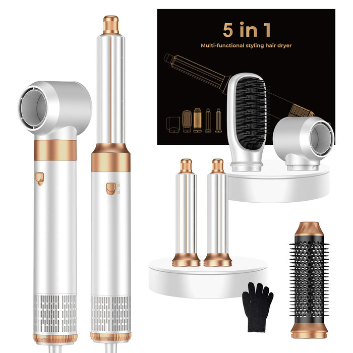 5 In 1 Hair Dryer Brush Set,Professional Negative Ionic Hot Air Styler, Air Curling Wrap Styler,Detachable Blow Dryer Brush With Auto Wrap Curlers,Hair Styling Tools For Straight/Curl/Drying/Smoothing