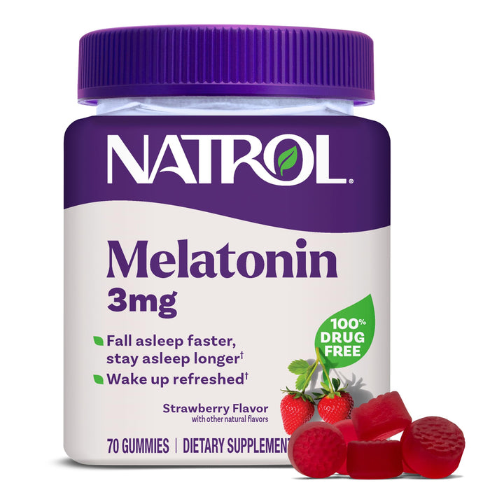 Natrol Melatonin Gummies, Sleep Support For Adults, 3 Mg Melatonin Supplement For Sleeping, 70 Strawberry-Flavored Gummies, Up To A 70 Day Supply