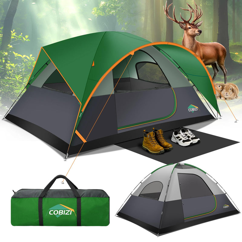 COBIZI 8-10 Person Camping Tent, 12X9ft Spacious Family Tents For Camping Ideal For Camping, Hiking, 3500Mm Waterproof Double-Layer Windproof Tent For Hiking & Backpacking, Green (LOCAL PICKUP ONLY)