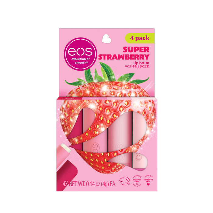 Eos Lip Balm Gift Set- Super Strawberry, Limited-Edition, 0.14 Oz, 4-Pack