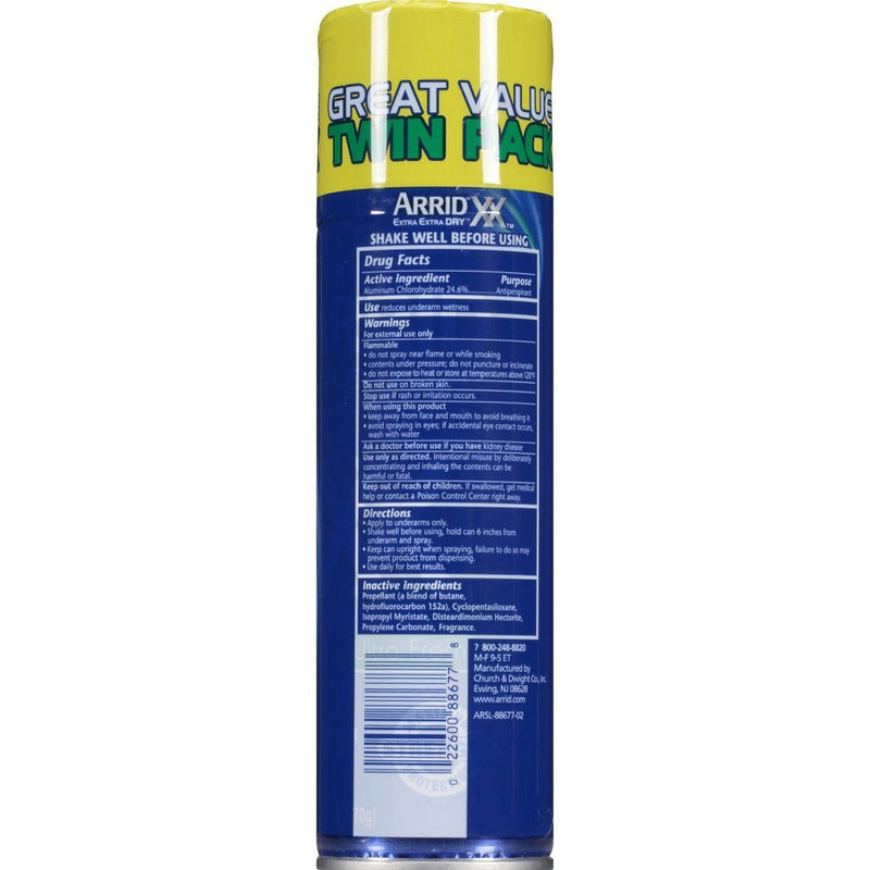 Arrid XX Extra Extra Dry Ultra Clear Aerosol Antiperspirant & Deodorant Ultra Fresh Twin Pack - 6oz/2pk