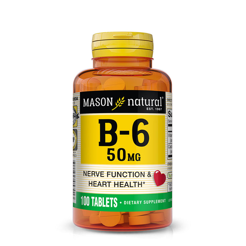 MASON NATURAL Vitamin B6 50 Mg With Calcium - Healthy Heart, Supports Muscle And Nerve Function, Improved Energy Metabolism, 100 Tablets