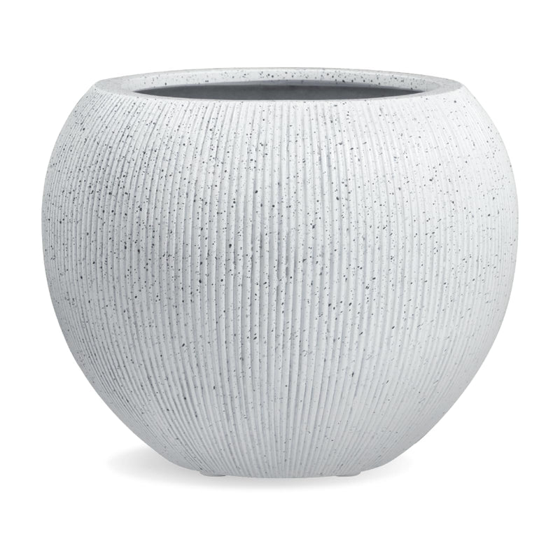 KUTE NEST Premium 16" H X 20" D Ribbed Globo Fiberstone Round Planter With Drainage Hole, Weather Resistant For Indoor And Outdoor Use, Included 2 Extra Coco Mats (Speckled White, 13.5" Pot Opening) (LOCAL PICKUP ONLY)