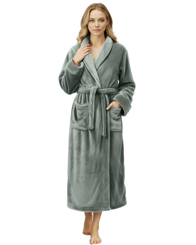 NY Threads Premium Womens Robe, Plush Fleece Long Bath Robe For Women, Fluffy Soft Women's Bathrobe, X-Large, Steel Grey