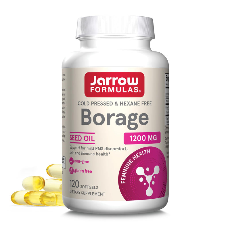 Jarrow Formulas Borage 1200 Mg - 120 Softgels - Source Of GLA - Borage Oil Supplement - For Skin Health & Immune System Support, Mild PMS Discomfort Support - Up To 120 Servings
