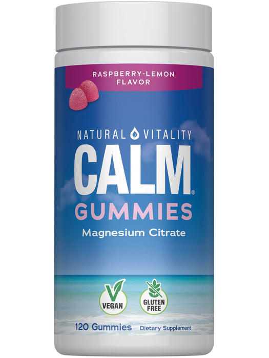 Natural Vitality CALM, Magnesium Citrate Supplement, Stress Relief Gummies, Supports A Healthy Response To Stress, Gluten Free, Vegan, Raspberry Lemon Flavored, 120 Gummies