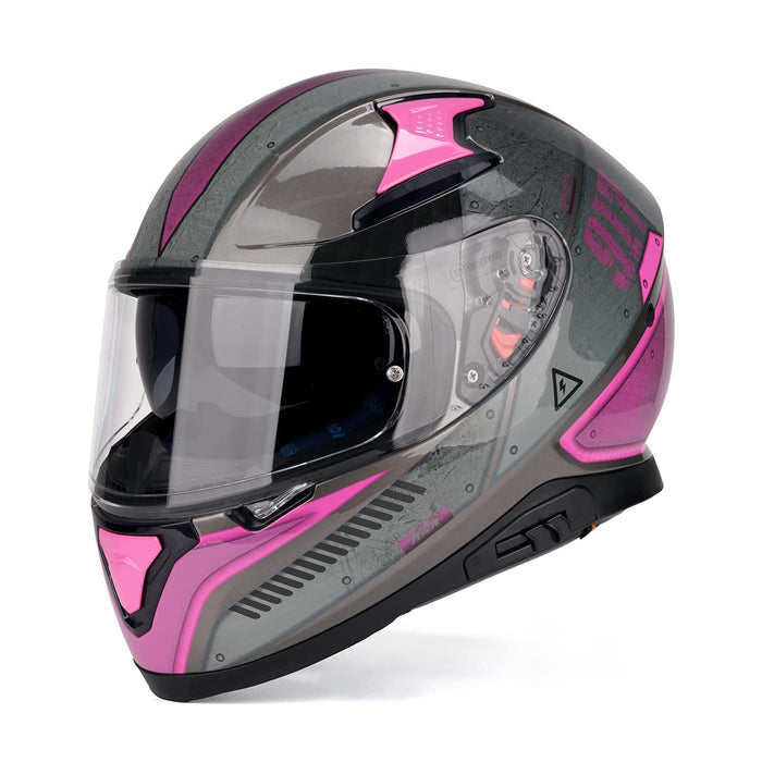 HAX Full Face Motorcycle DOT Approved Helmet With Dual Rear Wing And Pinlock Ready - Lightweight And Durable Motorbike Street Bike Helmet For Adults (Impulse Droid Pink,M)