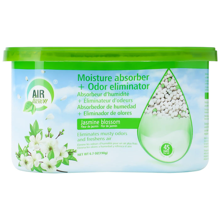 Air Fusion Moisture Absorber Box – Jasmine Blossom Scent, 6.7 Oz Odor Eliminator & Dehumidifier For Bathroom, Closet, Basement, Car & More (Lasts Up To 45 Days)