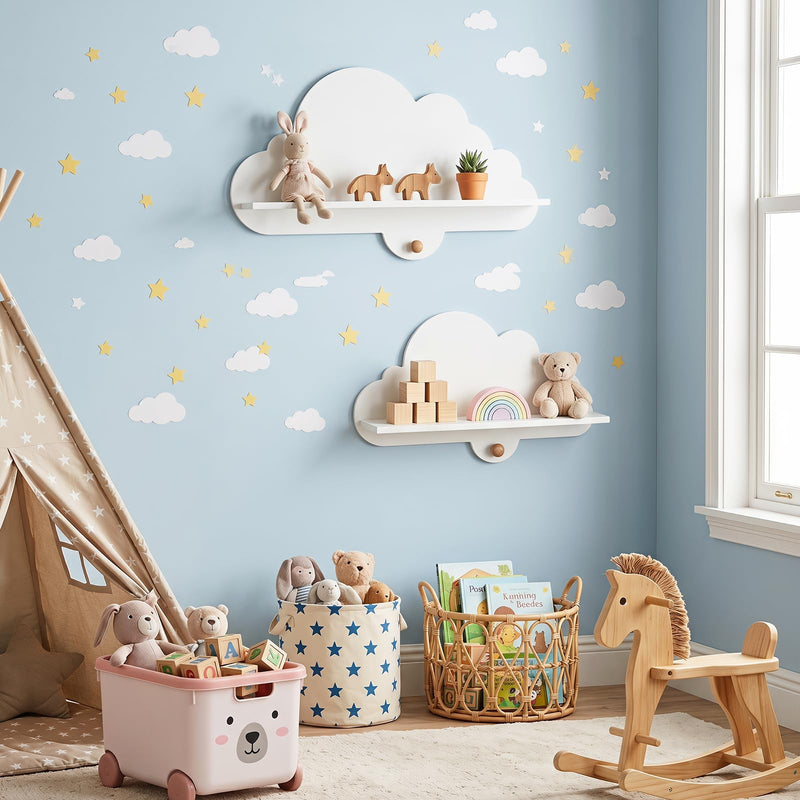Costzon 2 Pieces Cloud Shelves, Wall Mounted Kids Bookshelf W/Hanging Hooks, Space Saving Floating Shelves For Kid's Room, Nursery, Playroom & Bedroom (Cloud) (LOCAL PICKUP ONLY)