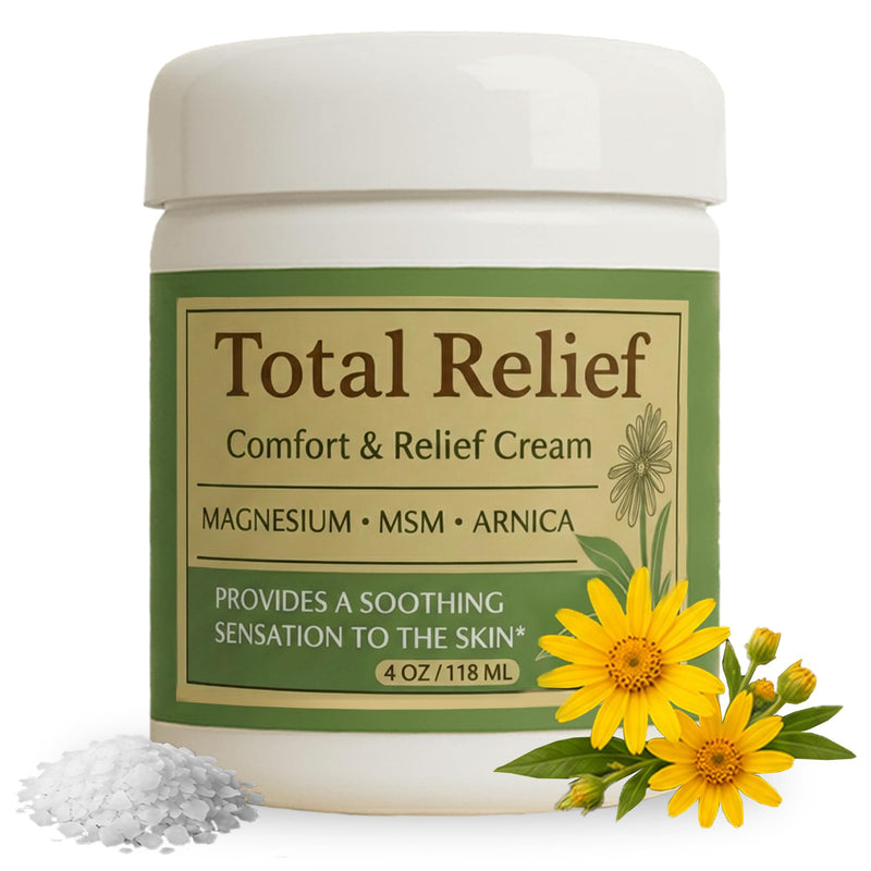 Hirelief Total Relief - Magnesium Cream - Topical Lotion For Muscles, Joints & Legs - Magnesium Chloride With MSM, Arnica & B6 - Lightweight & Fast-Absorbing - 4 Fl Oz (Pack Of 1)